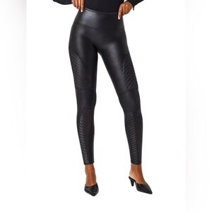 SPANX Leather Very Black Moto Leggings size Small